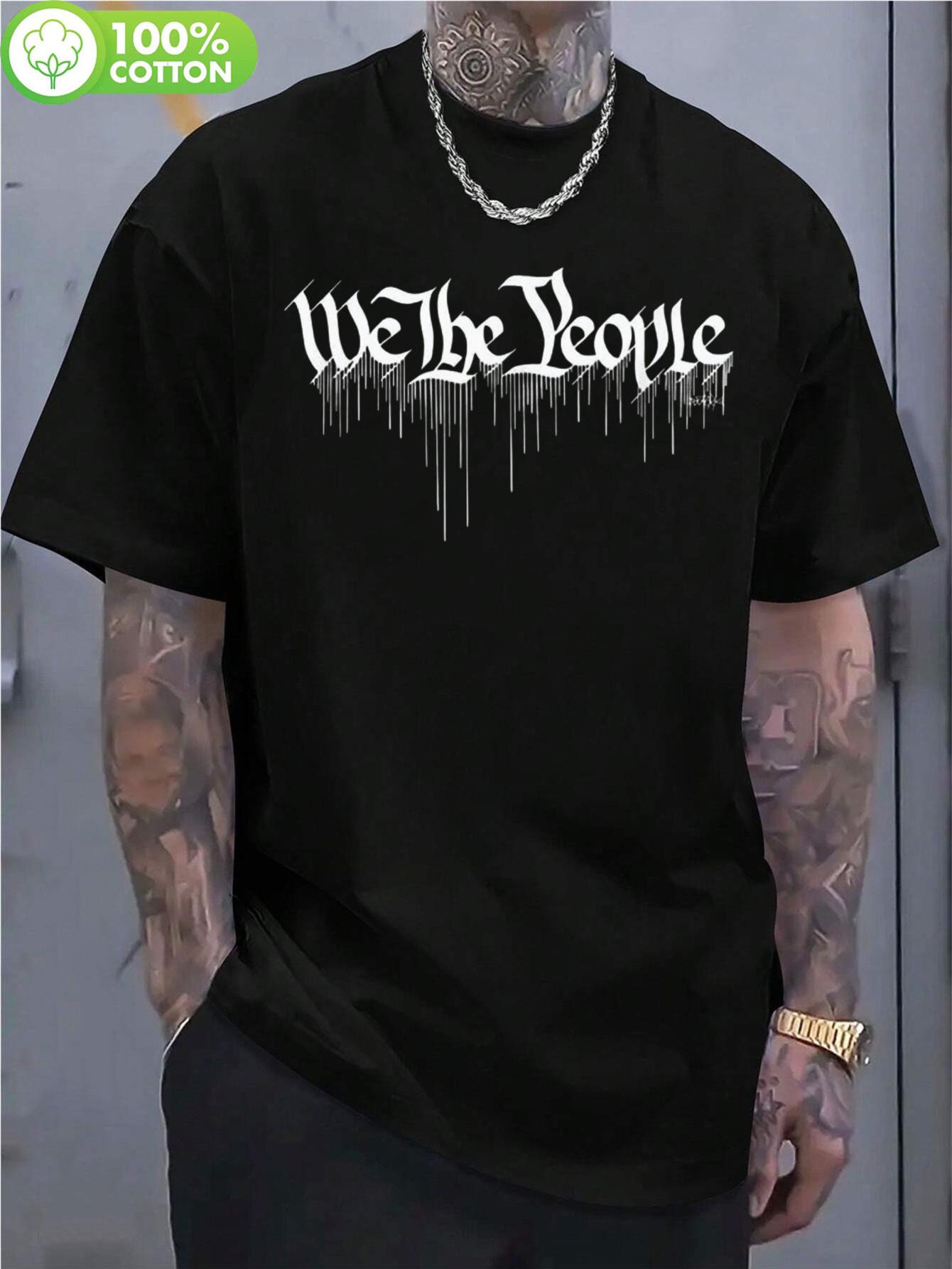 

Patriotic America Graffiti Drip Street Art T-shirt - 100% Cotton Regular Fit Casual Tee with We The People Graphic XXXXL