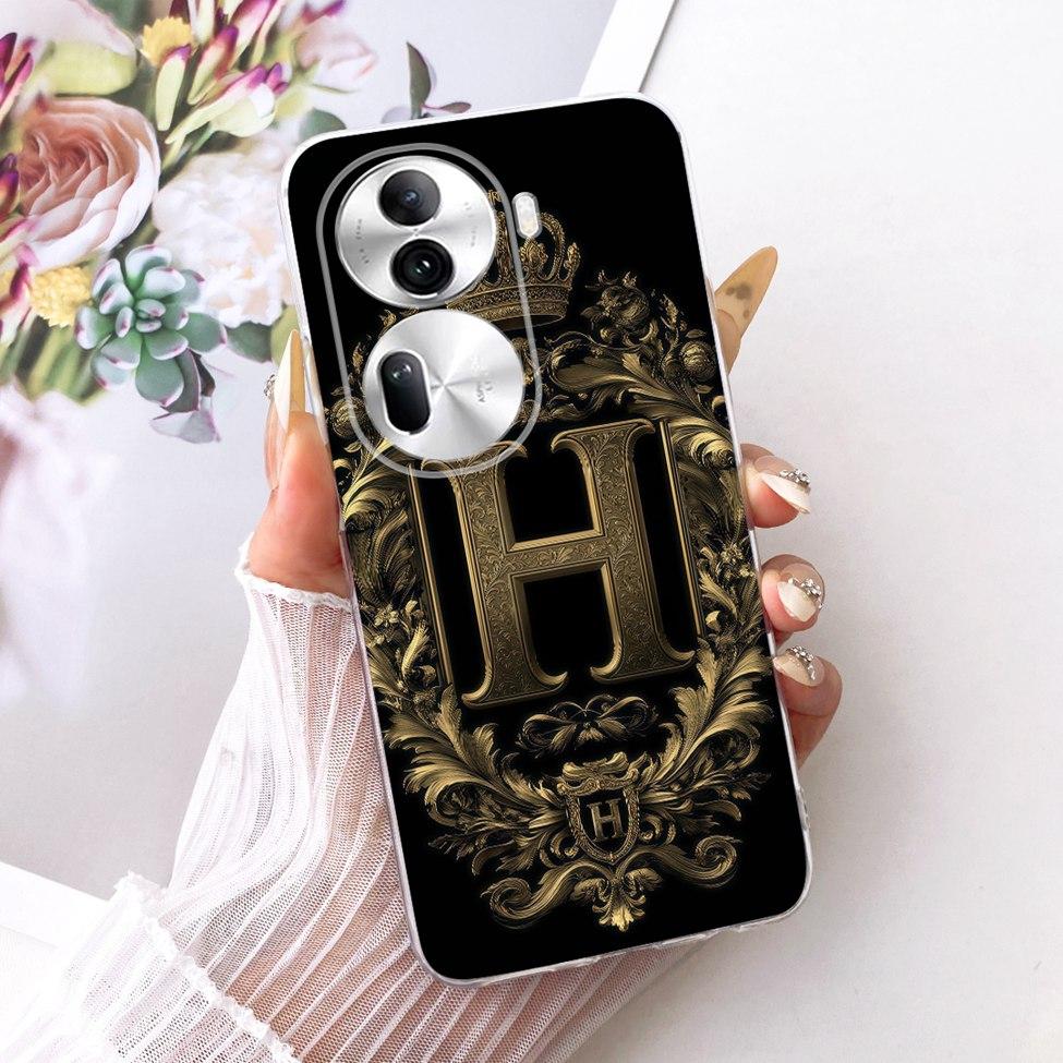 Clear For Oppo Reno 11Pro 5G CPH2607 Cover For Oppo Reno 11 Pro 5G Case Luxury Crown A-Z Letters 2D Flat Pattern Soft Phone Case