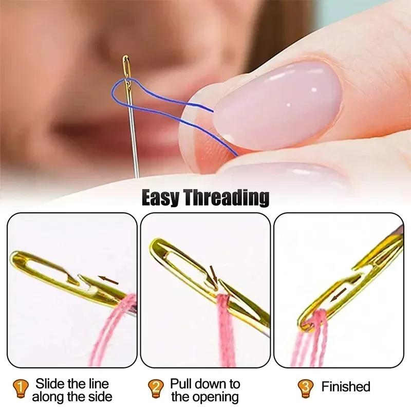 12PCS Side Holes Blind Needles Sewing Stainless Steel Elderly Needle Household DIY Jewelry Beading Threading Apparel Needles