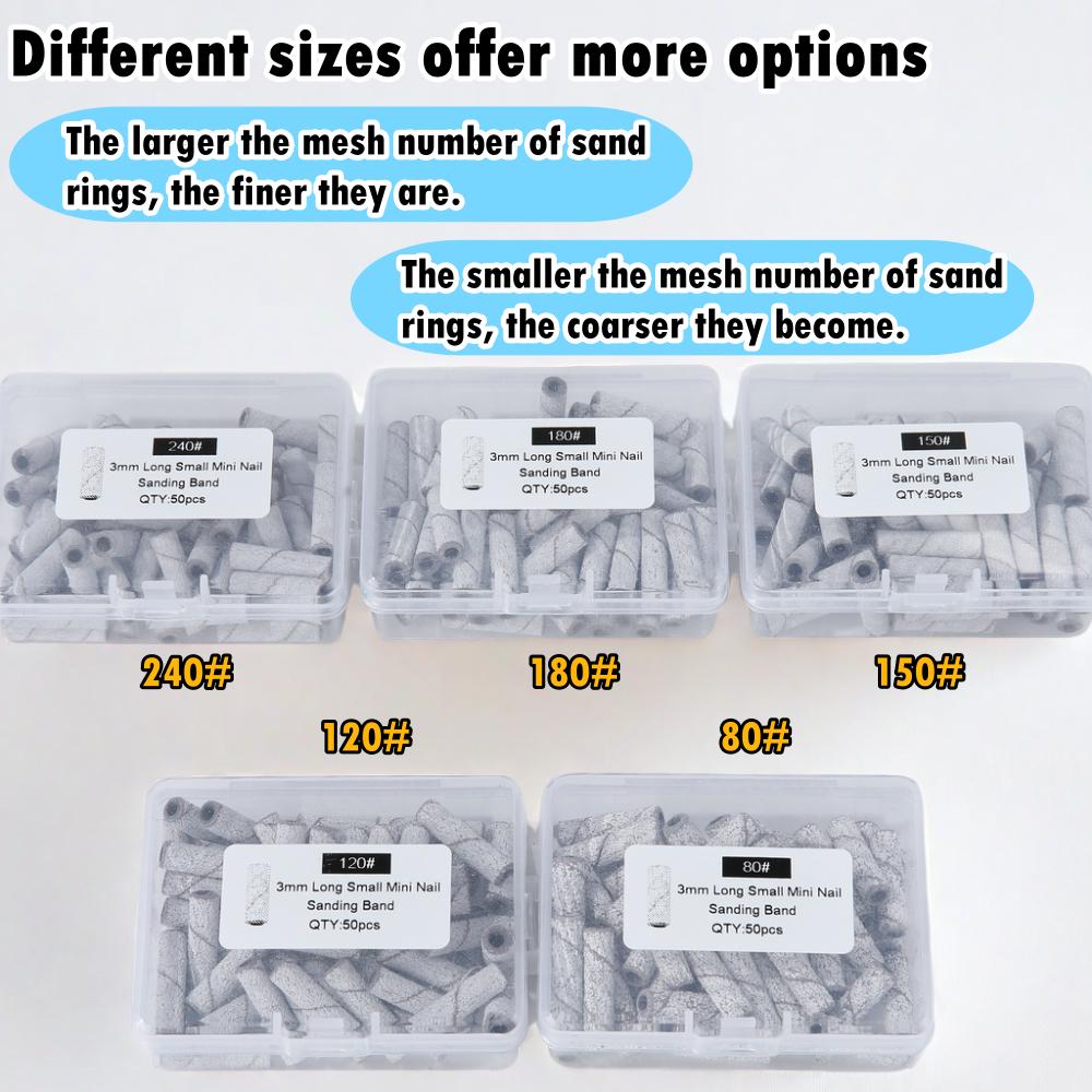 50pcs/box Nail Long Small Mini Stainless Steel Sanding Bands Mandrel For Manicure Sandpaper Ring Holder Nail Drill Accessories