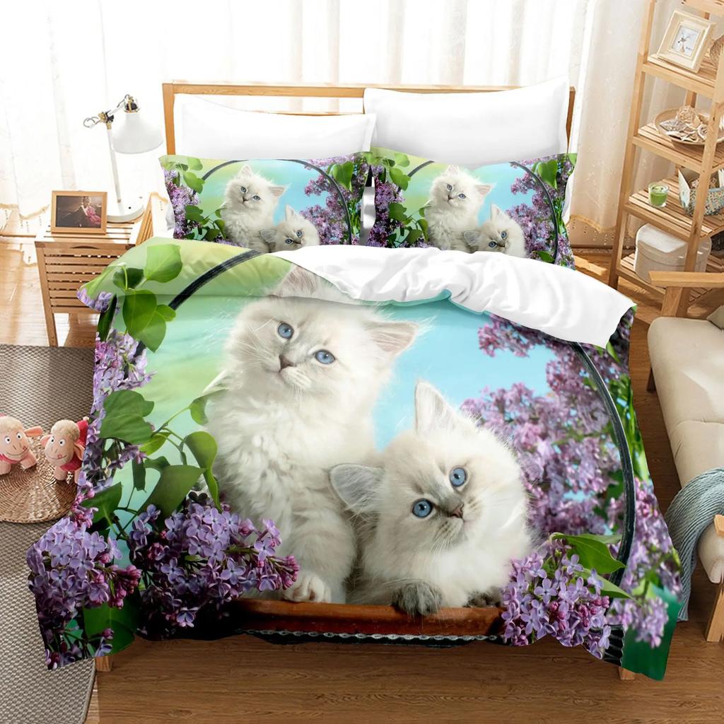 3D Pet Cat Comforter Bedding Set For Kids Cute Kitten And Tiger Duvet Cover For Boys And Girls Mysterious Black Cat Bedspread