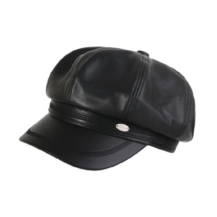 Newsboys Beret Hat Women Girl PU Leather Octagonal Hat Winter Rural Street Caps