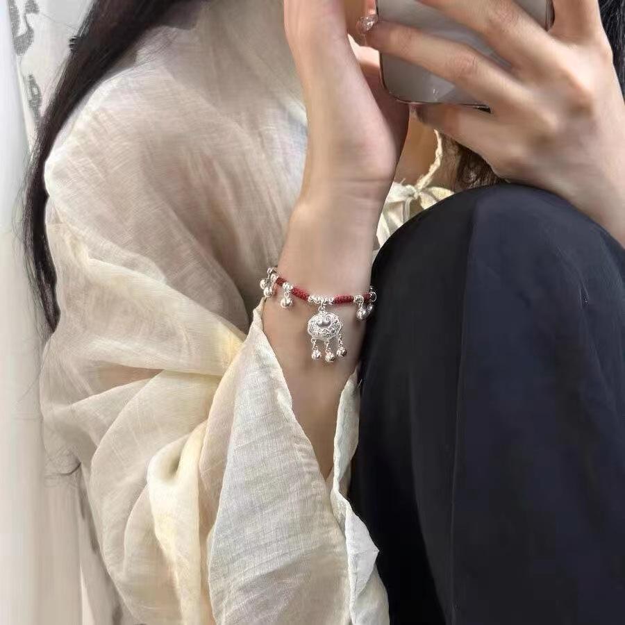 Luxury Rope Red Bracelet With Peace Lock And Bells For Men Women And