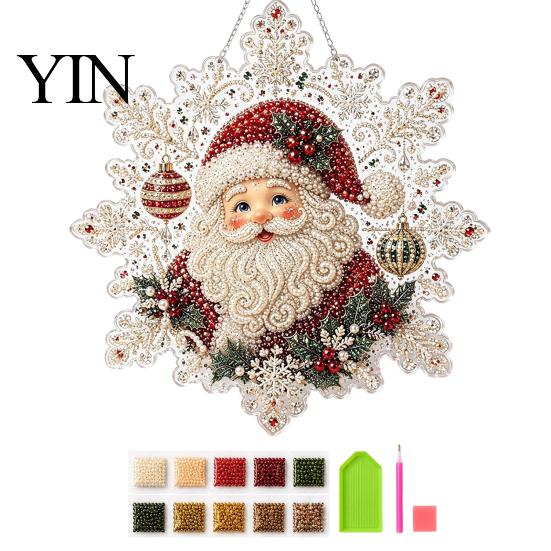 Weihnachts Bastelsets für Erwachsene Perlmutt Malerei Sonnenfänger Kunst-Set, Acryl Schneeflockenform Brett Dekorative Edelstein Schmucksteine Sets mit