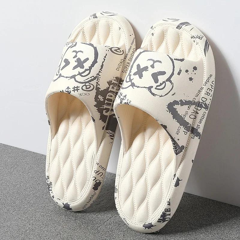 Mens Summer Slippers Beach Sandals Fashion Flip Flop Printed Thick Soled Unisex Home Bath Shoes Plus Size 48-49 Sandalias Hombre