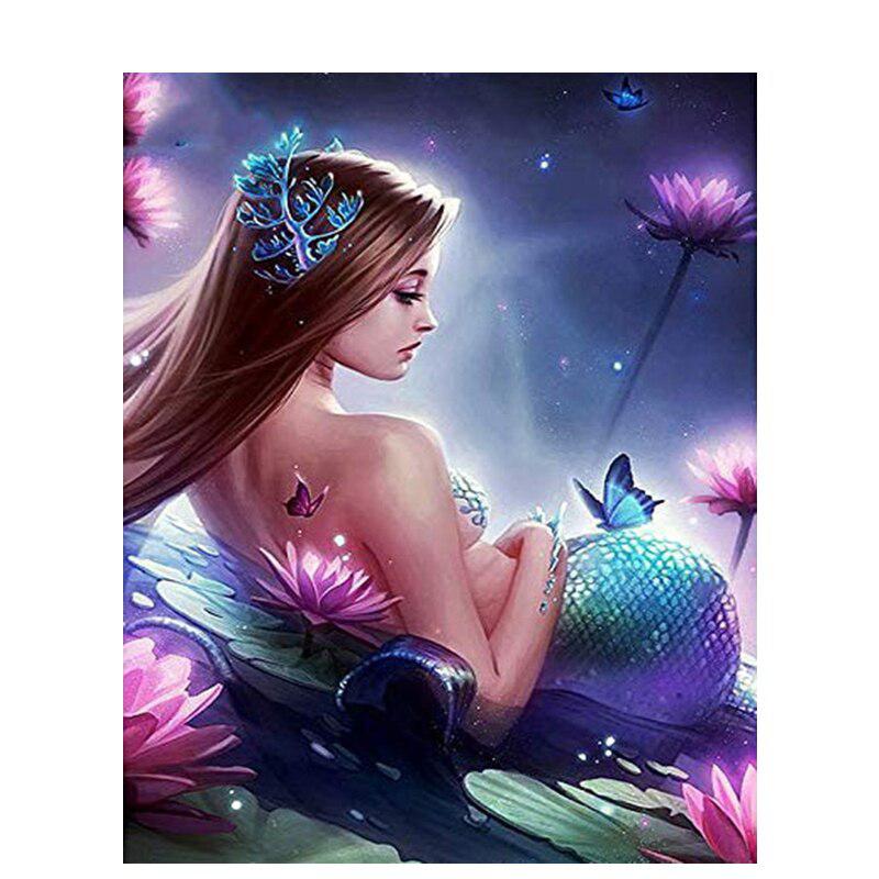 Diamond Painting Woman Flower Stitch Full Diamond Mosaic Mermaid Rhinestone Painting Embroidery Pictures Home Decor