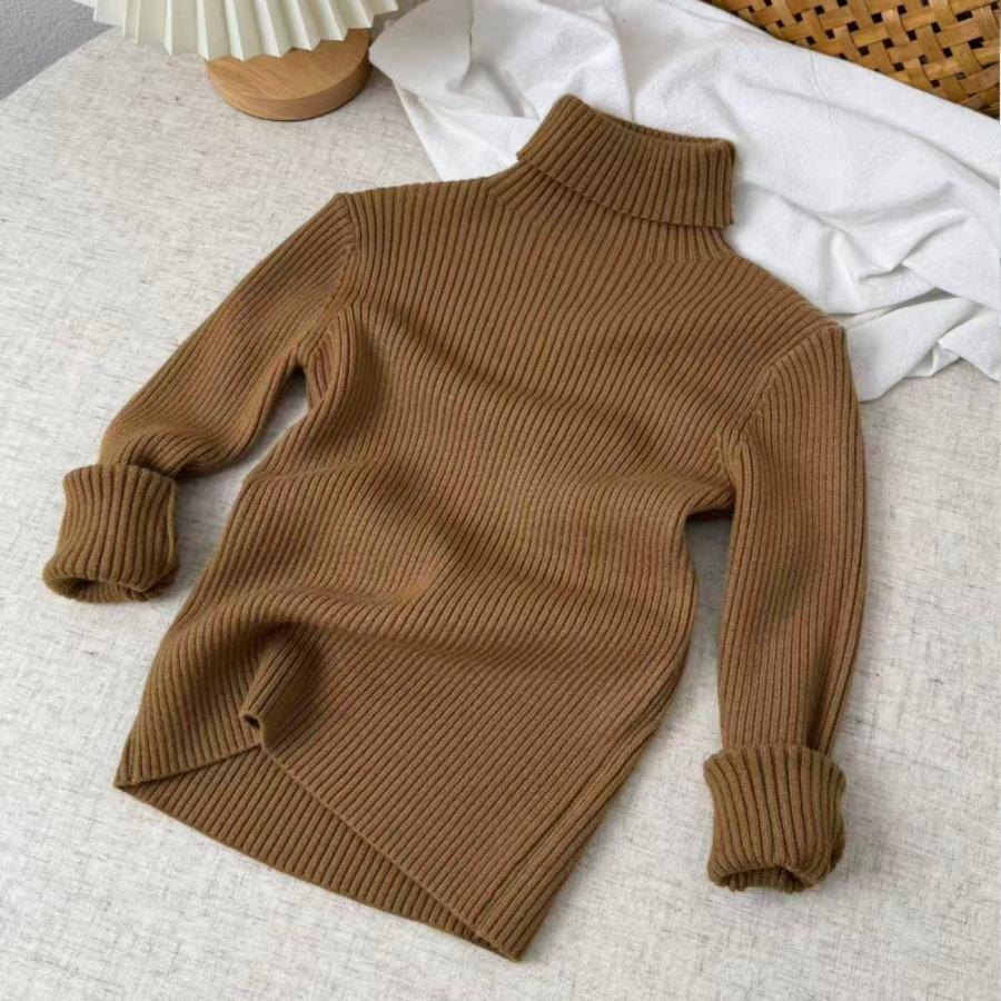 Kids Turtle Neck Sweater Winter Warm Soft Knitted Solid Color Basic Slim Fit Pullover Chic Children's Clothing Baby Boy Girl Top