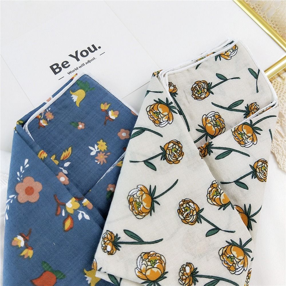 Pastoral Style Printed Silk Scarf Head Scarf Floral Kerchief Simple Scarf Hair Band  Women