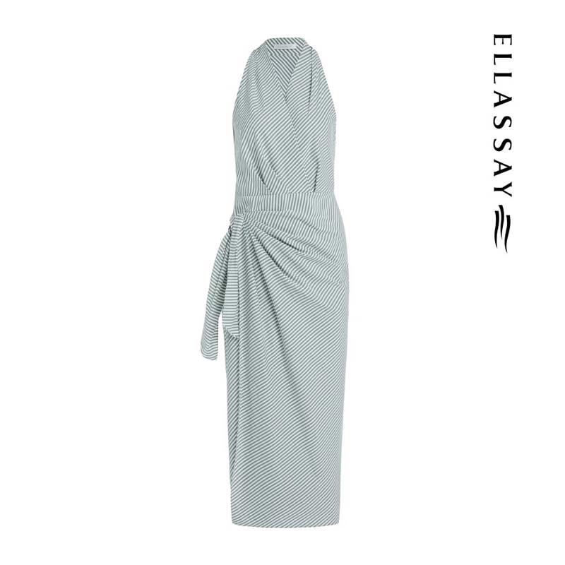 ELLASSAY Women's Elegant Pleated Striped Midi Dress EWB362Y05500