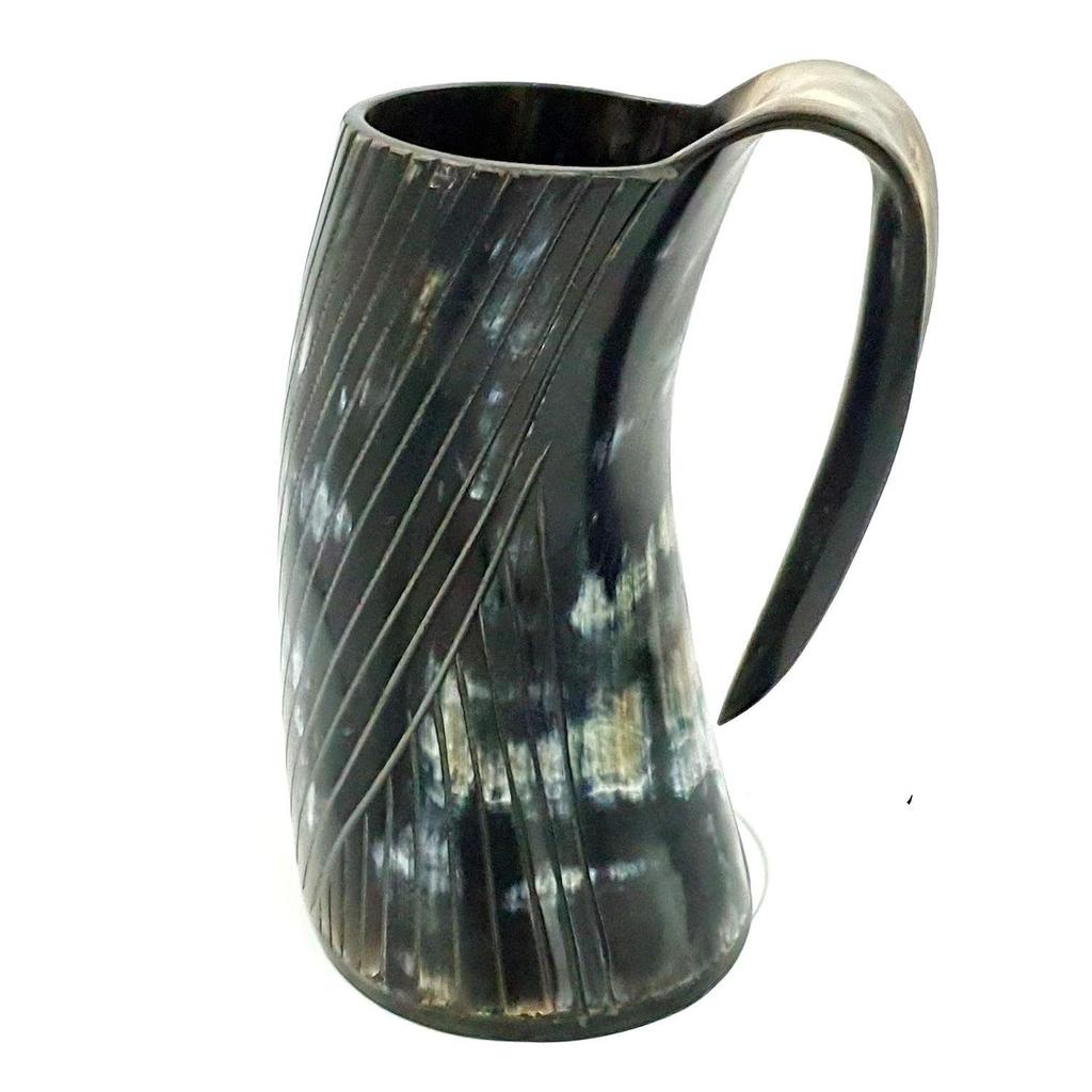 Viking Vibes Drinking Horn Mug Tankard Special Edition - Hand Engraved Viking Original Horn Mug Cup for Mead, Ale and Beer - Original Medieval Mug
