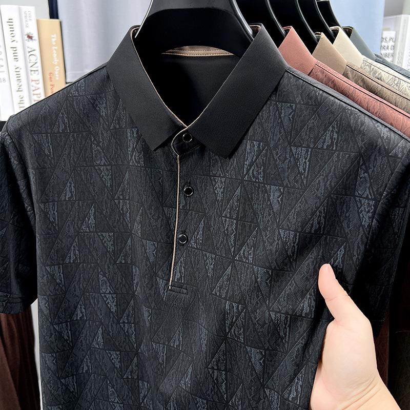 

Рубашка поло с короткими рукавами, мужская, холодный шелк, прохладный, с принтом, повседневная, высококачественная футболка на одежде 4XL