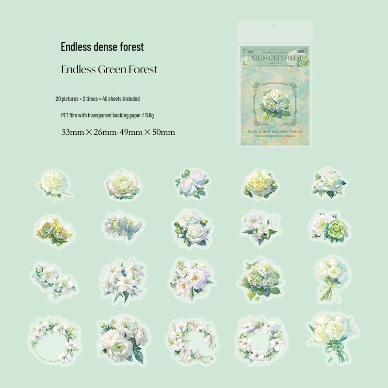 Flower Fantasy Illustration PET Sticker Pack: 40 Decorative Sheets for Journals & Collages