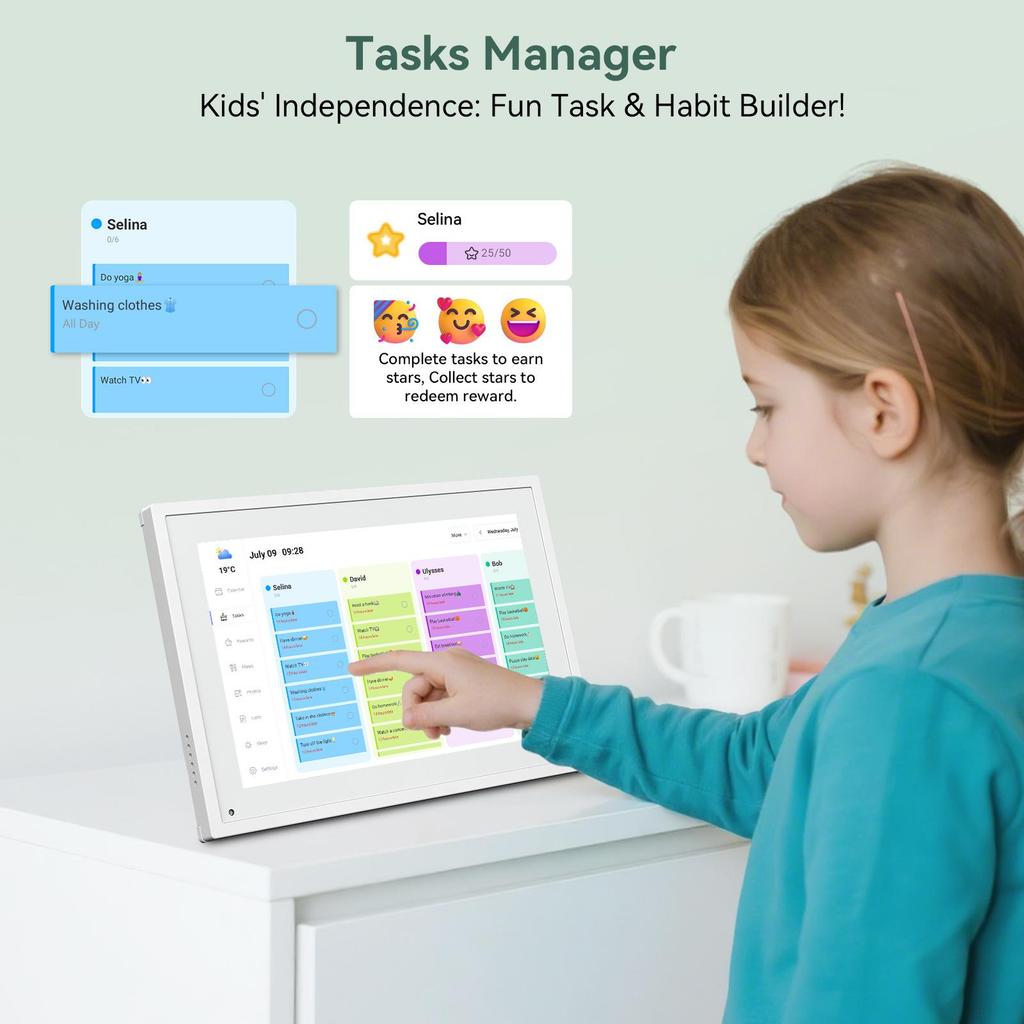 TABWEE Digital Calendar P10 10.1 Inch Touch Screen Calendar App Sync List Notepad Family Calendar Electronic Calendar