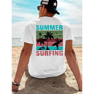 Summer Surfing Graphic Tee Men Casual Cotton Crew Neck Short Sleeve Vacation T-Shirt