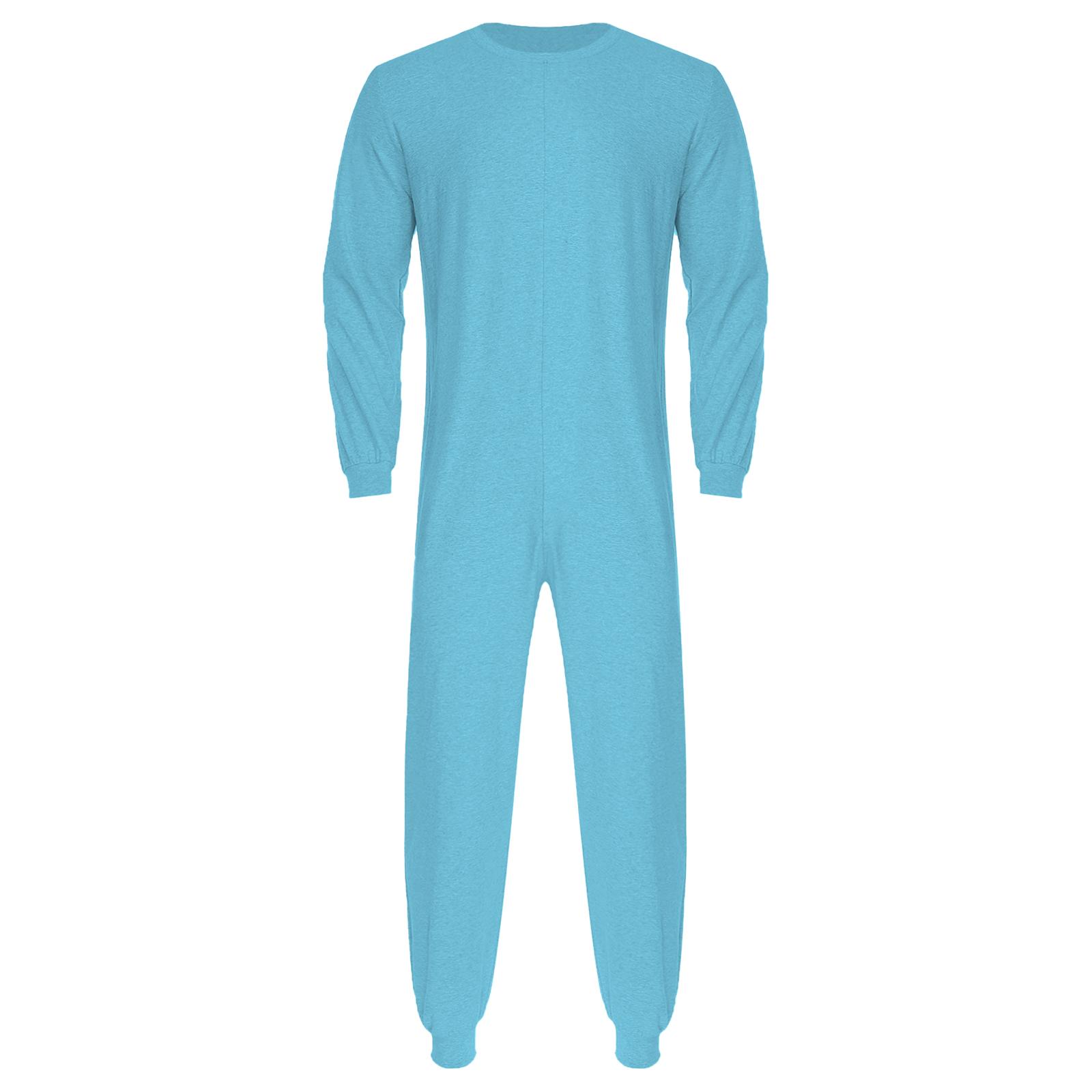 

Unisex Elderly Anti Strip Adaptive Jumpsuit Crew Neck Long Sleeve Back Zipper Long Pants One Piece Rompers M світло-синій колір