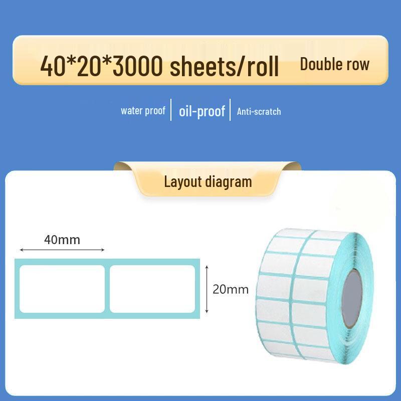 Double Row Thermal Paper Self-Adhesive Labels for QR Code & Barcode Printing, Water/Oil/Heat-Resistant, Free Shipping