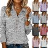 Women's Retro Relaxed V,neck Long Sleeve Button 3D Floral Pullover Top