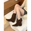 Coarse Heel Suede Small Bare Boots Martin Boots Boots Belt Buckle Two Wear Folded Western Medium Boots