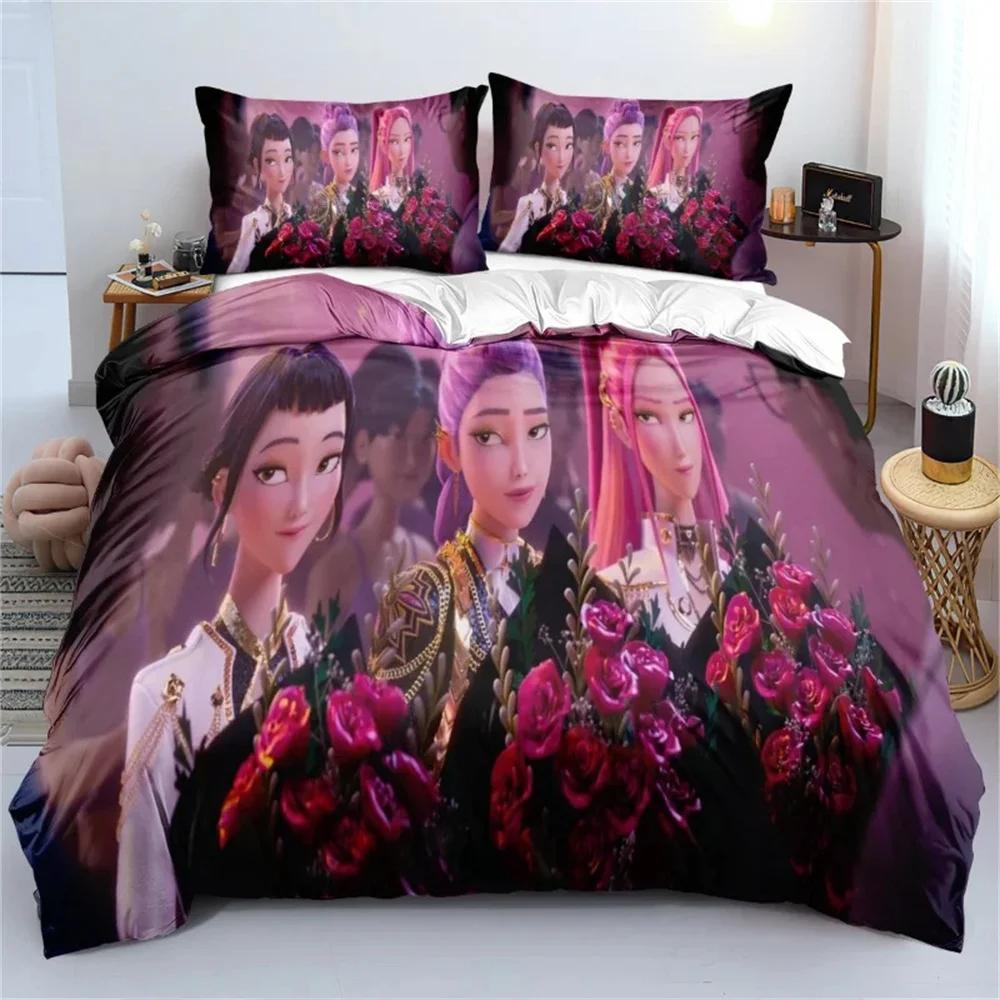 Comforter Anime Bed Sheet Demon-Hunters Huntrix Bedding Set Single Twin Full Queen King Size Bedclothes Room