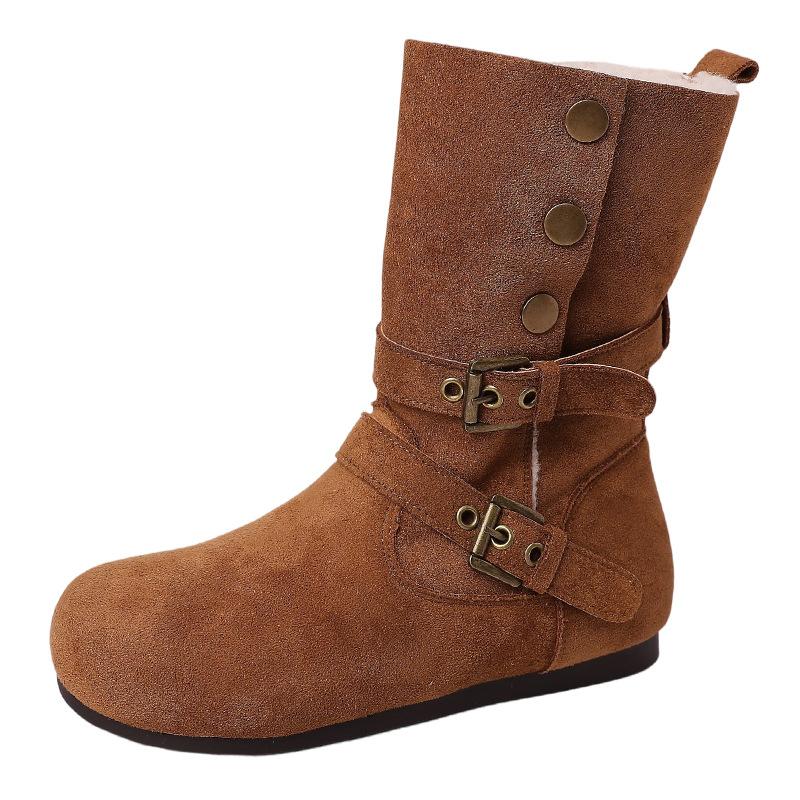 Suede retro two-wear velvet warm tall women's knight boots autumn and winter belt buckle thick heel thin fashion boots