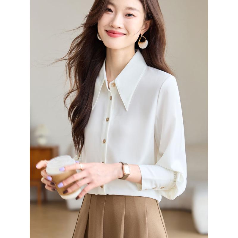 

2025 Spring Women s White Shirt: French Pointed Collar, Interview and Commute Ready M белый