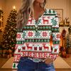 Women's Casual Christmas Print V-Neck Long Sleeve T-Shirt with Decorative Buttons for Holiday Parties