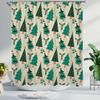 Christmas Tree Shower Curtain - Cute Green Beige Retro Xmas Design, Waterproof Polyester, Winter Holiday Bath Decor