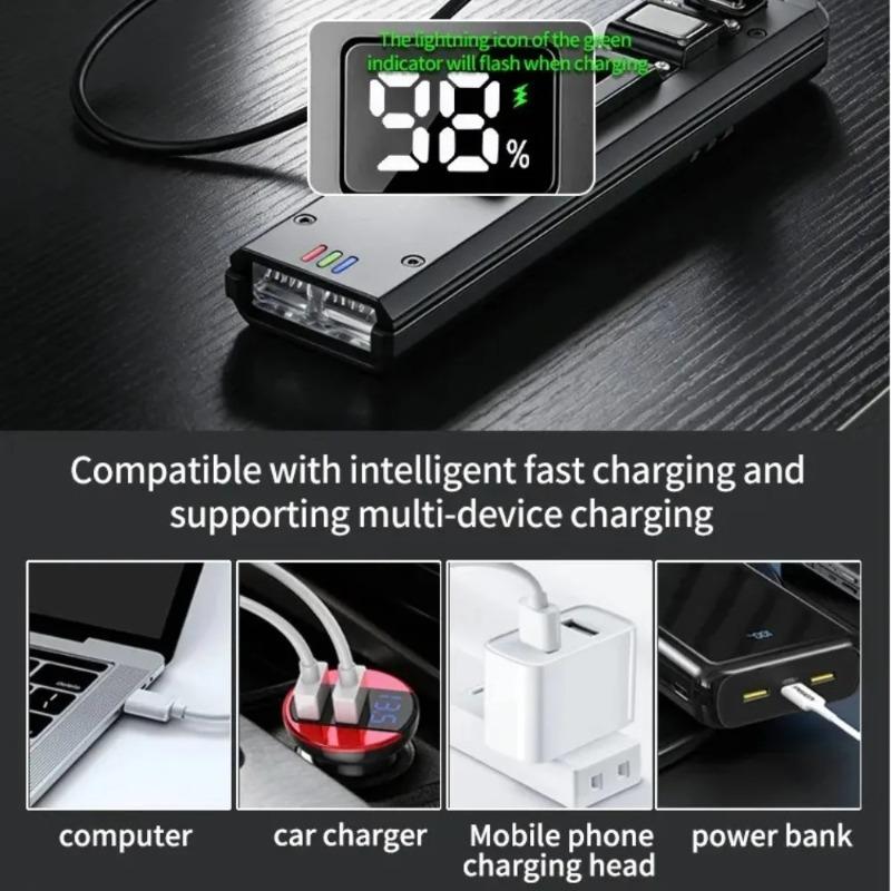 Multi-function EDC LED Flashlight Ultra Thin Mini Pocket Torch with Real Time Power Display Handy Light for Inspection