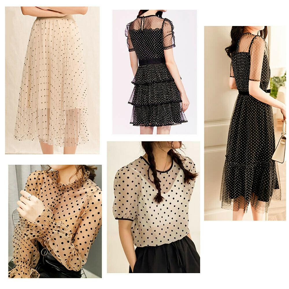 Lace Fabric Soft Velvet Flocking Mesh Voile Tulle Net Mini Black Polka Dot for DIY Sewing Dress Garment Wedding Decor Material