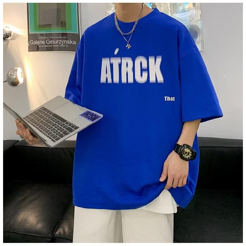 

Мужские футболки с буквенным графическим принтом, модные брендовые футболки для мужчин, футболки больших размеров, мужская одежда, повседневная мужская футболка, летняя корейская ретро 5XL синий