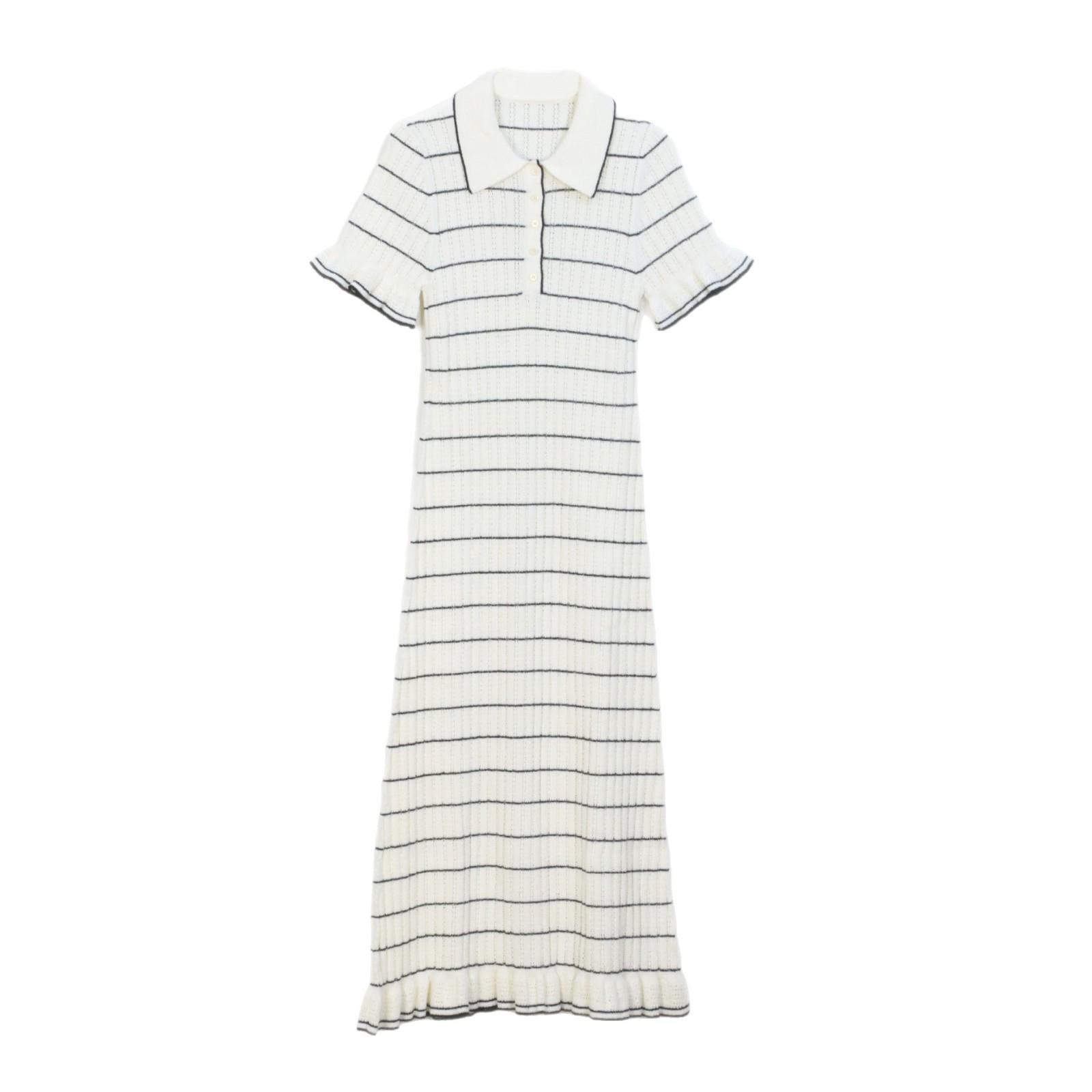 

Женское полосатое длинное платье в корейском стиле - Французская элегантность, с короткими рукавами, свободное, стройнящее, повседневная весенне-летняя одежда Large