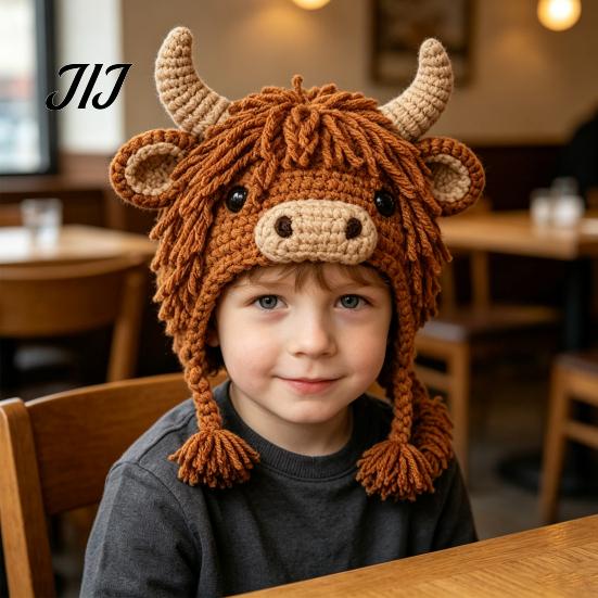 Creative Hobby for Adults Animal Hood Hat Crochet Kit, DIY Earflap Holiday Gift Idea Cute Craft Kit Beginners, Handmade Winter Headwear Complete Yarn