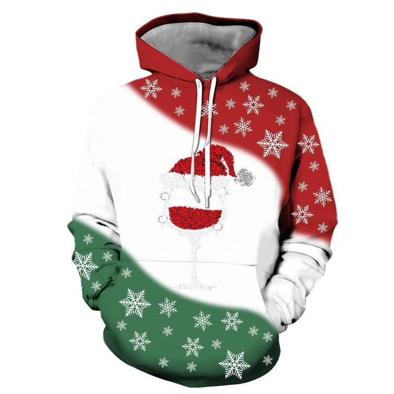 2025 Autumn/Winter Men's Red Wine 3D Christmas Hoodie with Scarf