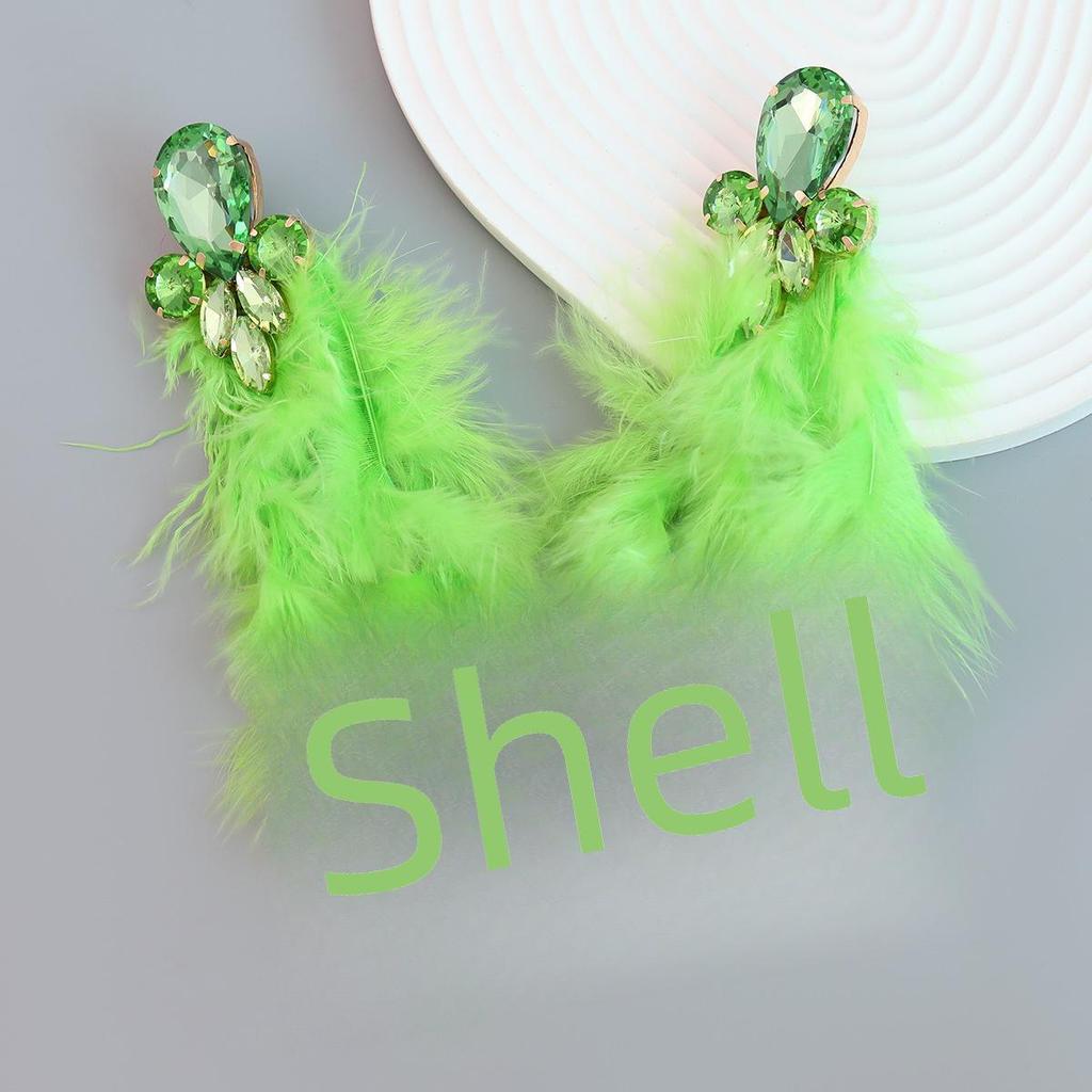 Bohemian Flower Tassel Long Feather Earrings with Alloy and Diamond Accents for Women