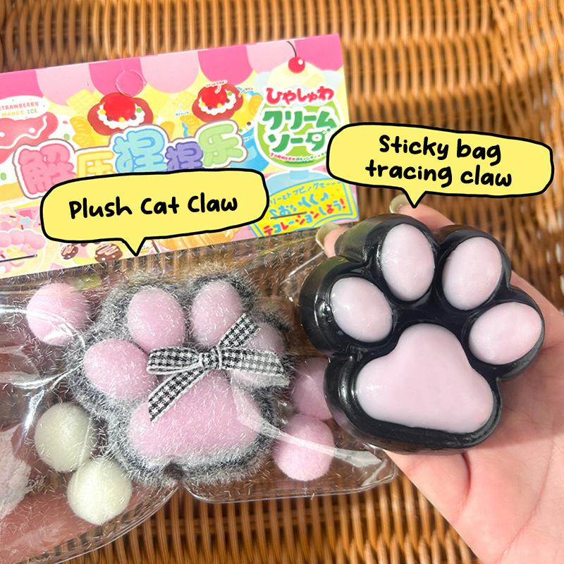 Fluffy Cat Paw Squeeze Fidget Toy Fuzzy Super Soft Stress Relief Toy for Kids Adults Office Work Anxiety Relief