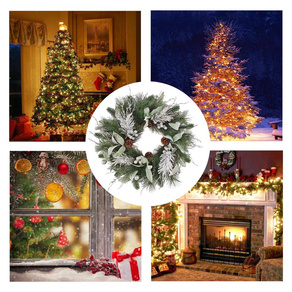 Winter Christmas Wreath Realistic Holiday Ornament Christmas Door Wreath With Artificial Berry For Outdoor Window Mantel