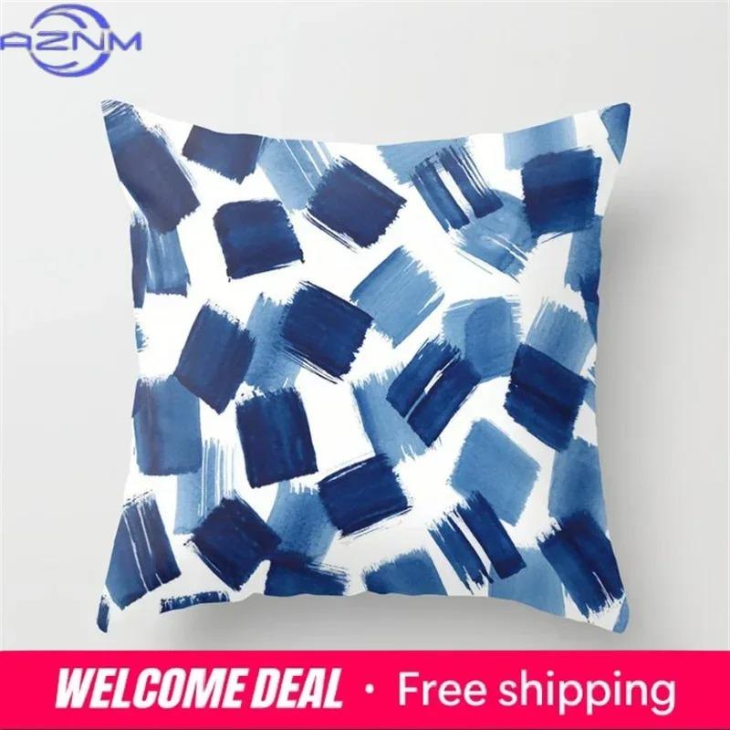 45X45Cm Blue Ink Flower Pillowcase Sofa Living Room Home Decoration Abstract Geometric Polyester Cushion Cover Bedroom Decor