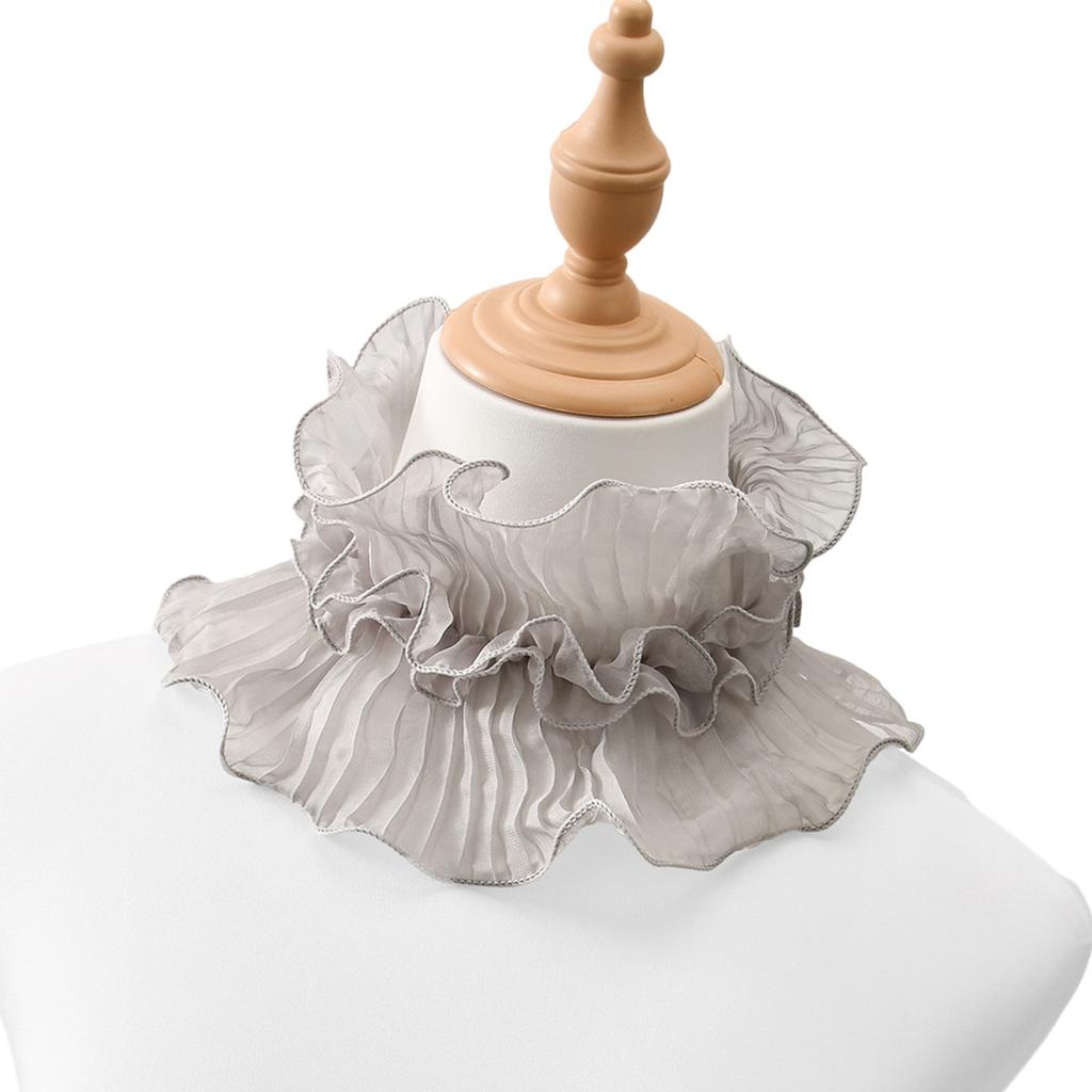 Spring Summer Floral Lace Trim Polyester Neck Scarf Versatile Women's Shirt Collar Design with Ruffled Edge for Stylish