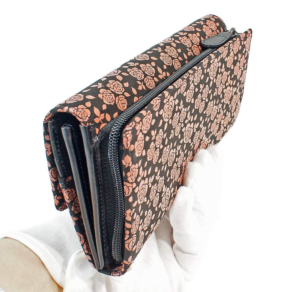 Inden Long Bundle Large Black X Pink Rose Petite [Indenya] Wallet, S, Capacity, Deerskin, Lacquer, 2310-51-176