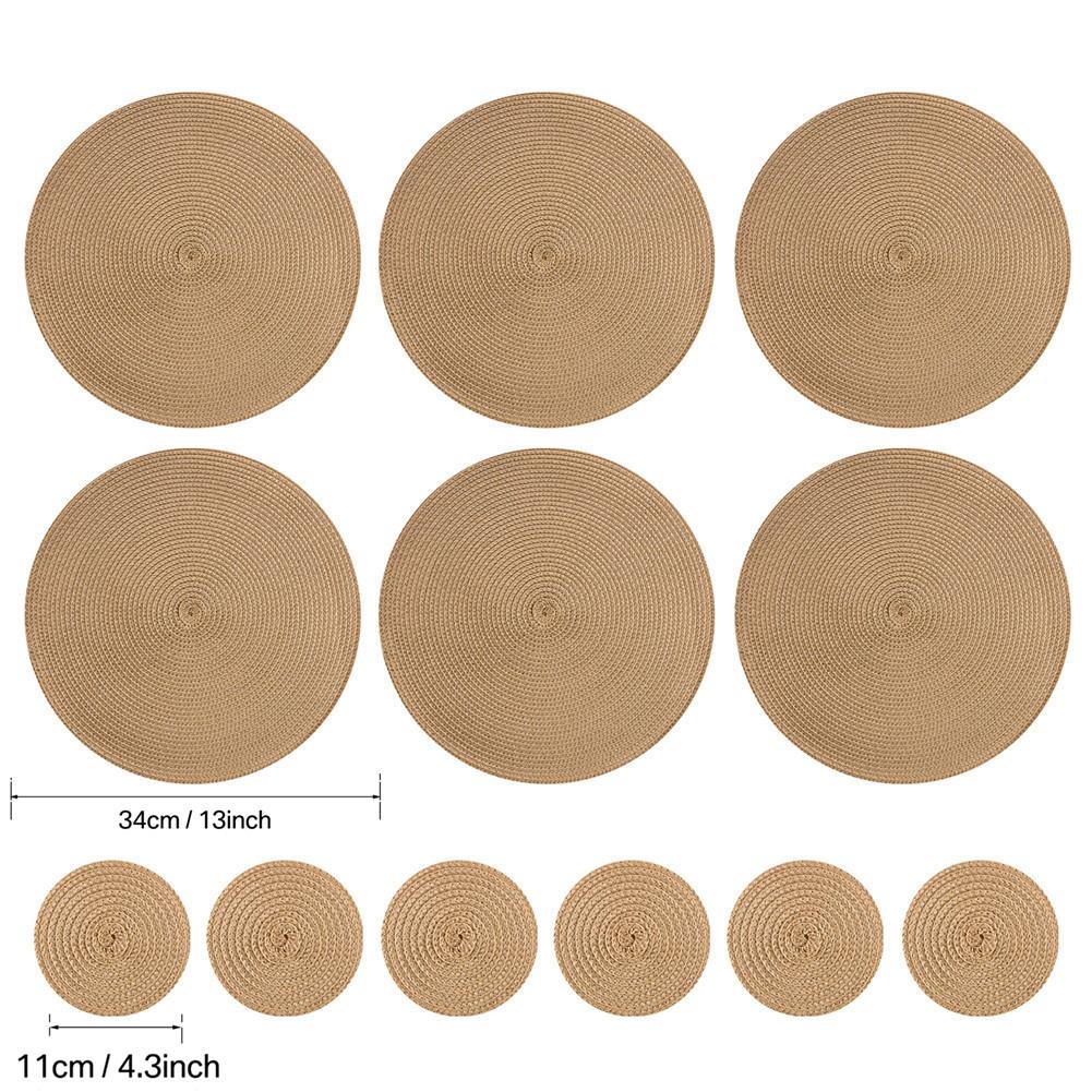 

Набор из 6 круглых плетеных подставок под горячее золотистого цвета, моющиеся, противоскользящие, для столовой посуды, для дома, кухни, свадьбы, праздничного декора стола Round