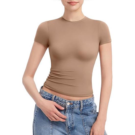 European & American Style Women's Milk Silk Round Neck T-Shirt - Short Sleeve Pullover