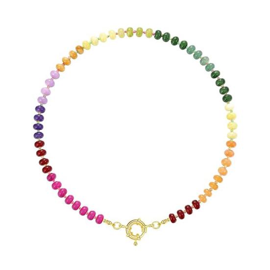 

Stone Beads Necklace Colorful Beaded Choker Boho Summer Holiday Necklace for D