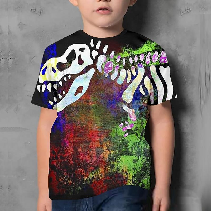 Kids Boys' T Shirt Short Sleeve Dinosaur Graphic Animal Black Children Tops Summer Active Cool Cute School Daily