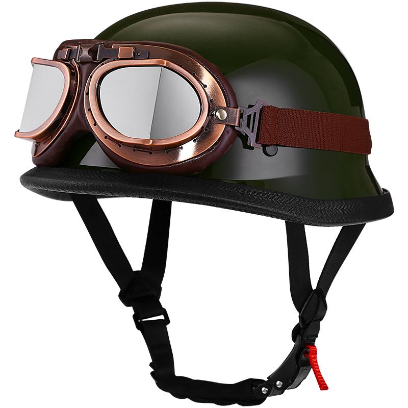German Retro Style Biker Half Helmet 108 Matte Black Copper Color with Windshield Unisex Motorcycle Gear for All Seasons