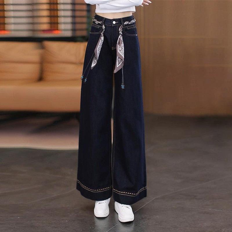 Fashion velvet versatile jeans women's winter new high-waisted thin loose thickened straight pants children