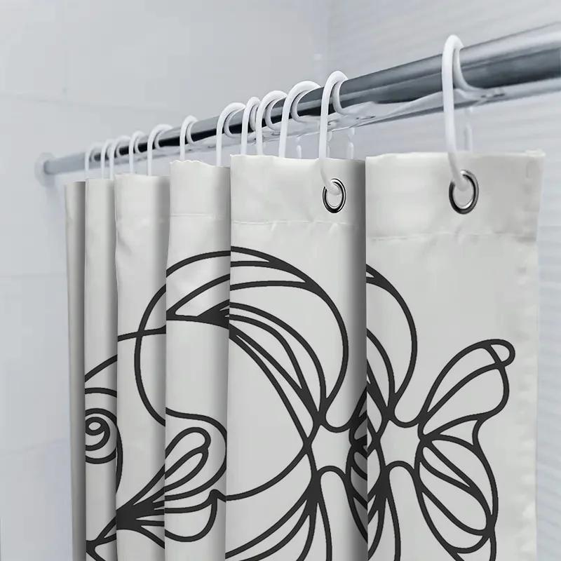 Black And White Modern Fish Print Shower Curtain Home Decor Waterproof Bathroom Decoration 3D Printing Window Treatments Custom
