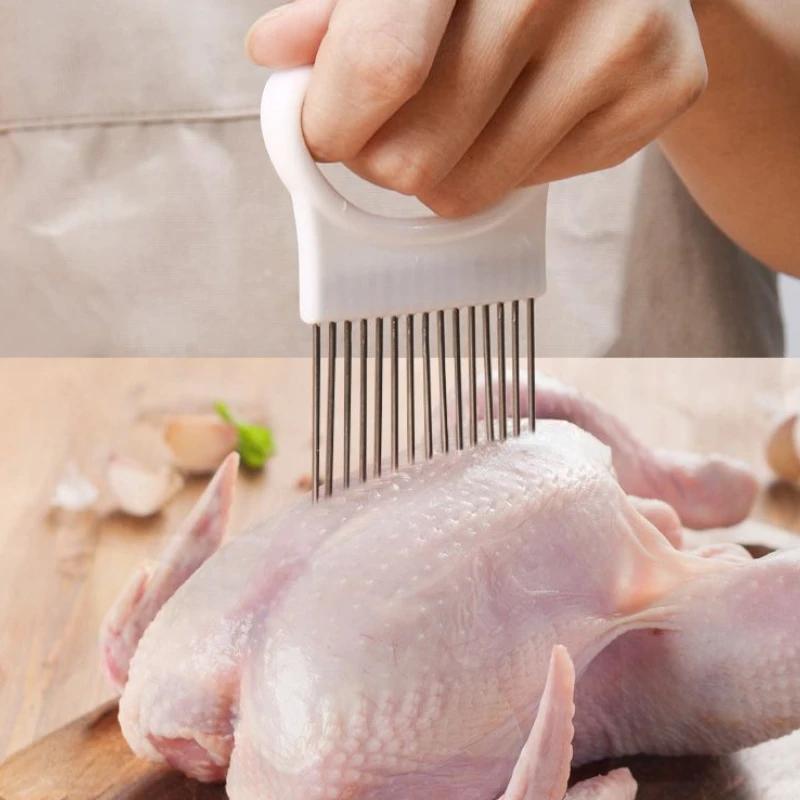 Stainless Steel Onion Needle Fork Pine Meat Needle Vegetable Fruit Slicer Tomato Cutter Cutting Holder Kitchen Accessorie Tool