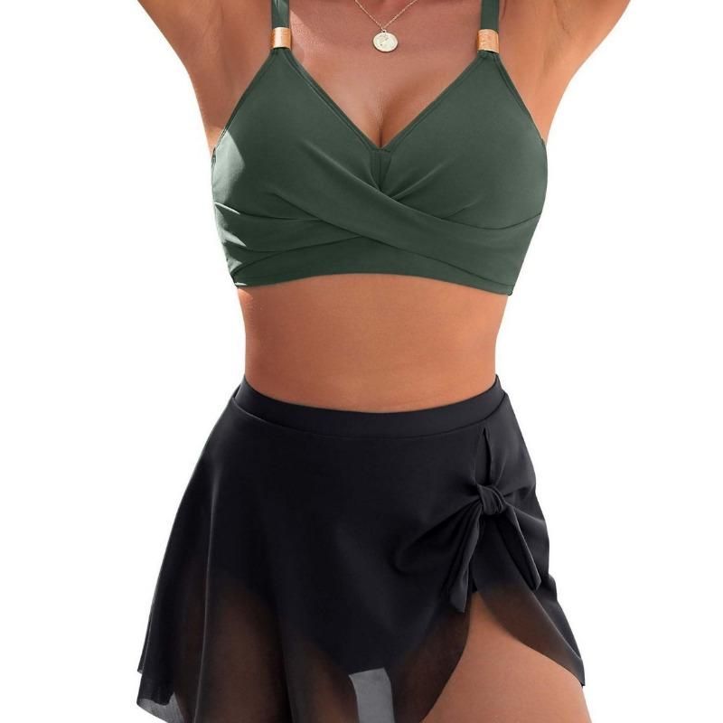 Europäischer und Amerikanischer Bikini Badeanzug Damen Sexy Einfarbige Dünne Netzrock Geteilt Explosion Badeanzug