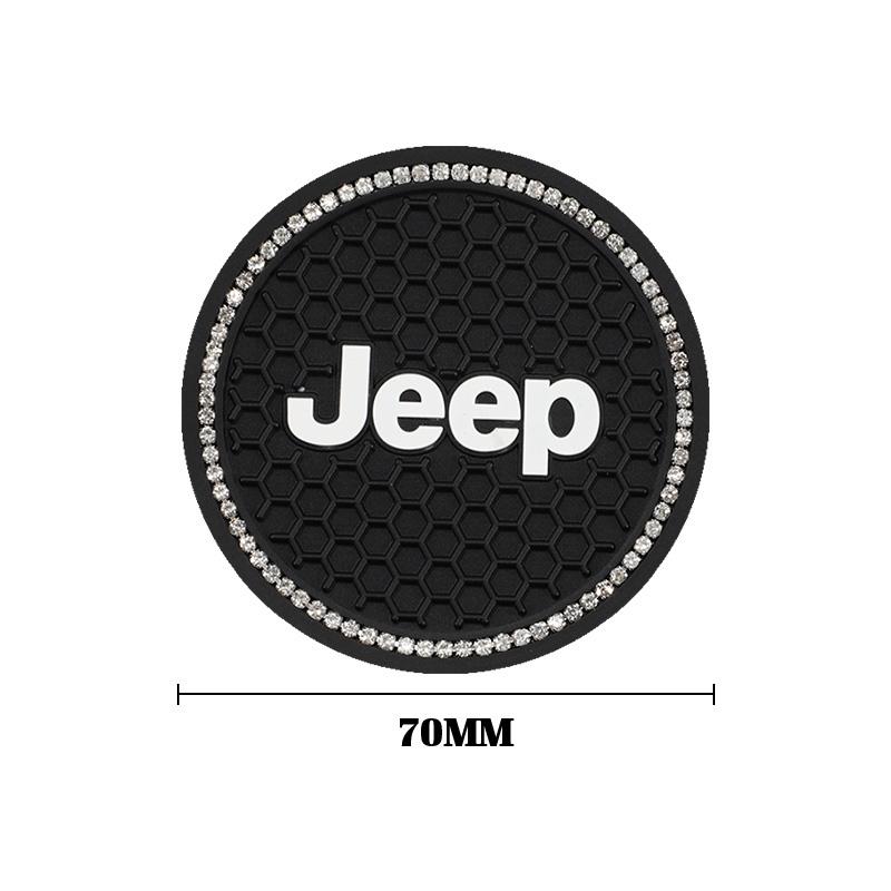 AIN4 2Pcs Silicone Car Cup Mats Anti Noise Coaster Auto Accessories For Jeep Grand Cherokee Wrangler JK Gladiator Compass Renegade