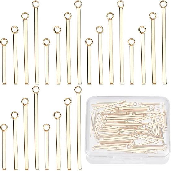 SUNNYCLUE 1 Box 60Pcs 3 Sizes Gold Vertical Charms Stamping Blank Bar Charms Stainless Steel Metal Bar Charm Rectangle Tags for Jewelry Making